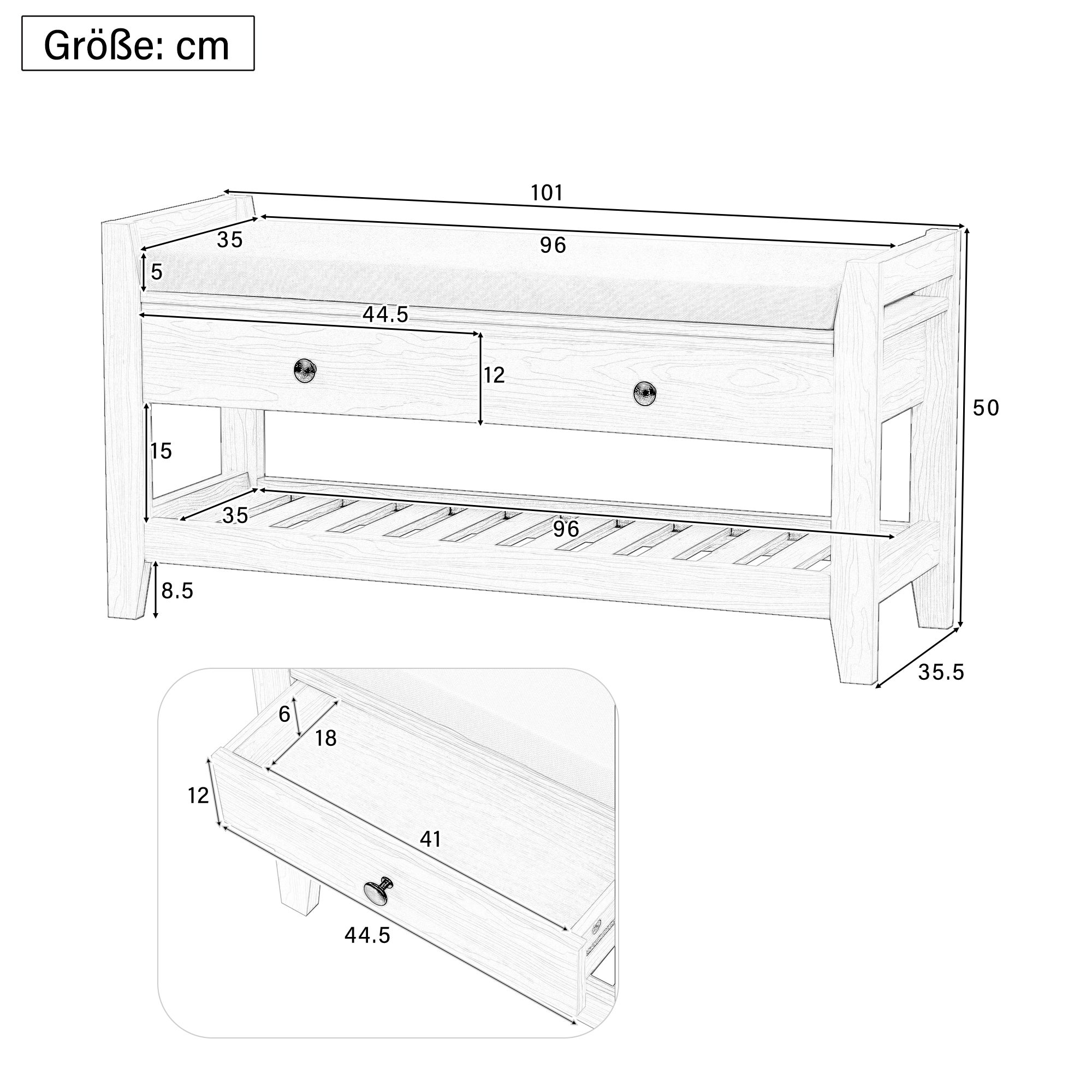 Meuble à chaussures - avec siège - avec 2 tiroirs - avec des étagères ouvertes - Naturel - 4