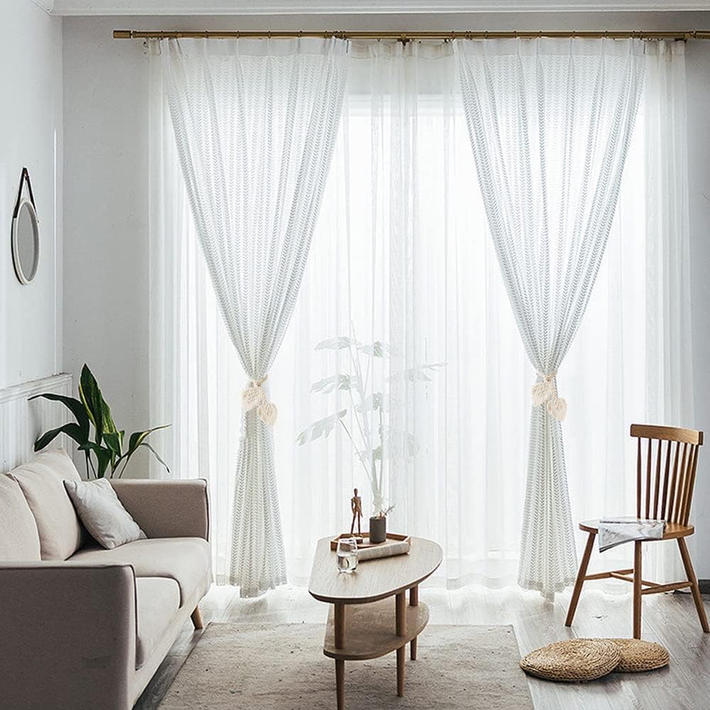 2 pièces porte-rideaux Boho, coton naturel, embrasses de rideaux en corde, faites à la main, attaches de rideaux tissées, Beige - 6