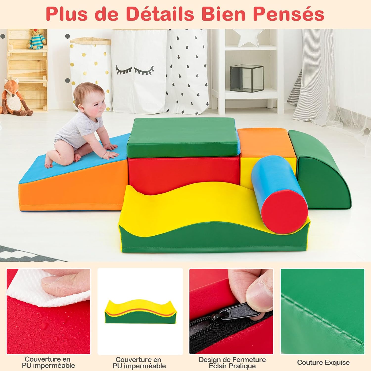 7 PCS Parcours de Motricité Bébé, Module Motricité en Mousse PU pour Grimper Ramper, Bloc de Constrcution pour Jeu - 4
