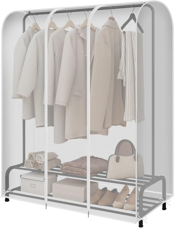Przezroczysty pokrowiec na wieszak na ubrania z 2 wytrzymałymi zamkami błyskawicznymi, łatwy do otwierania i zamykania, wodoodporny, 150x50x150 cm