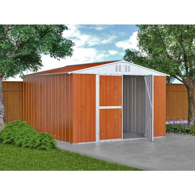 Casetta giardino Box attrezzi in Acciaio Zincato 327x307cm x h2.15m - 145KG - 10,04mq - FINITURA LEGNO