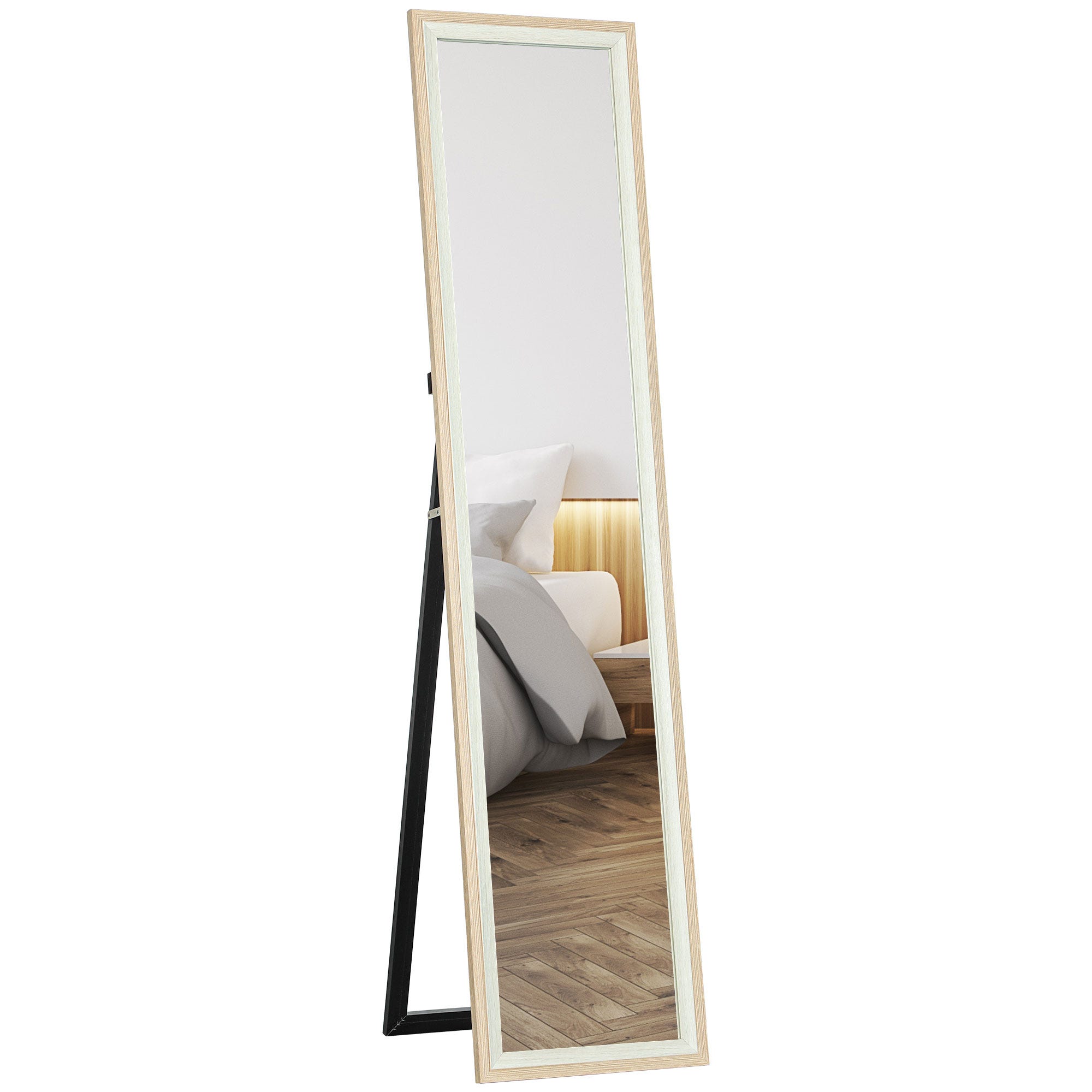 Espejo Cuerpo Entero HOMCOM Vidrio, MDF Blanco y Natural 37x2.5x157 cm ...