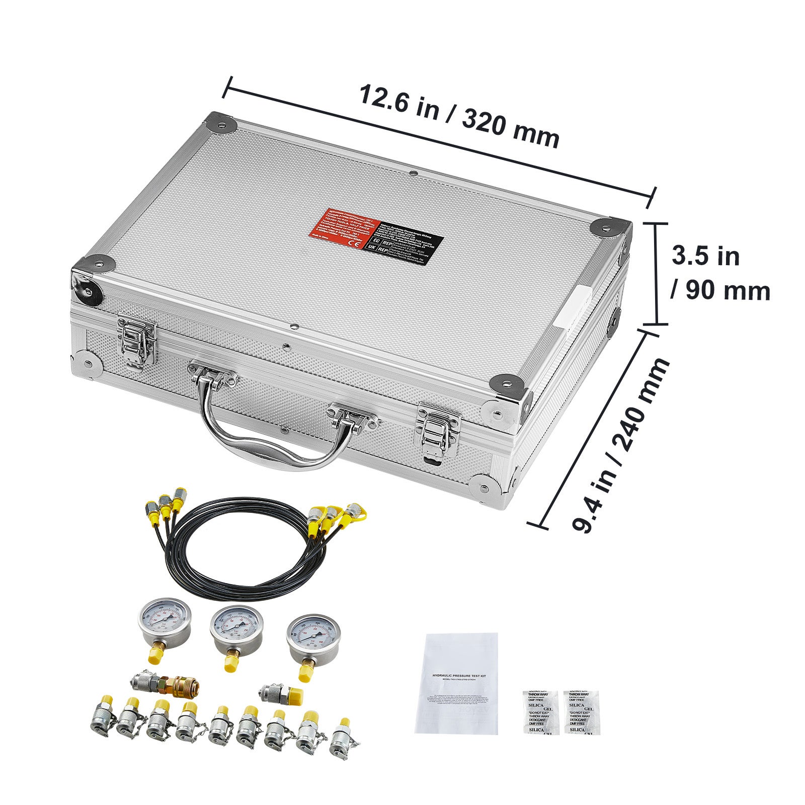 HARIPYER Kit Test Pressione Idraulica, 25/40/60MPa 3 Manometri, 6 Raccordi Di Prova 3 Tubi Di Prova Per Escavatori Macchine Edili Navi Miniera, Parti Di Escavatore Kit Manometro Idraulico - Foto 10