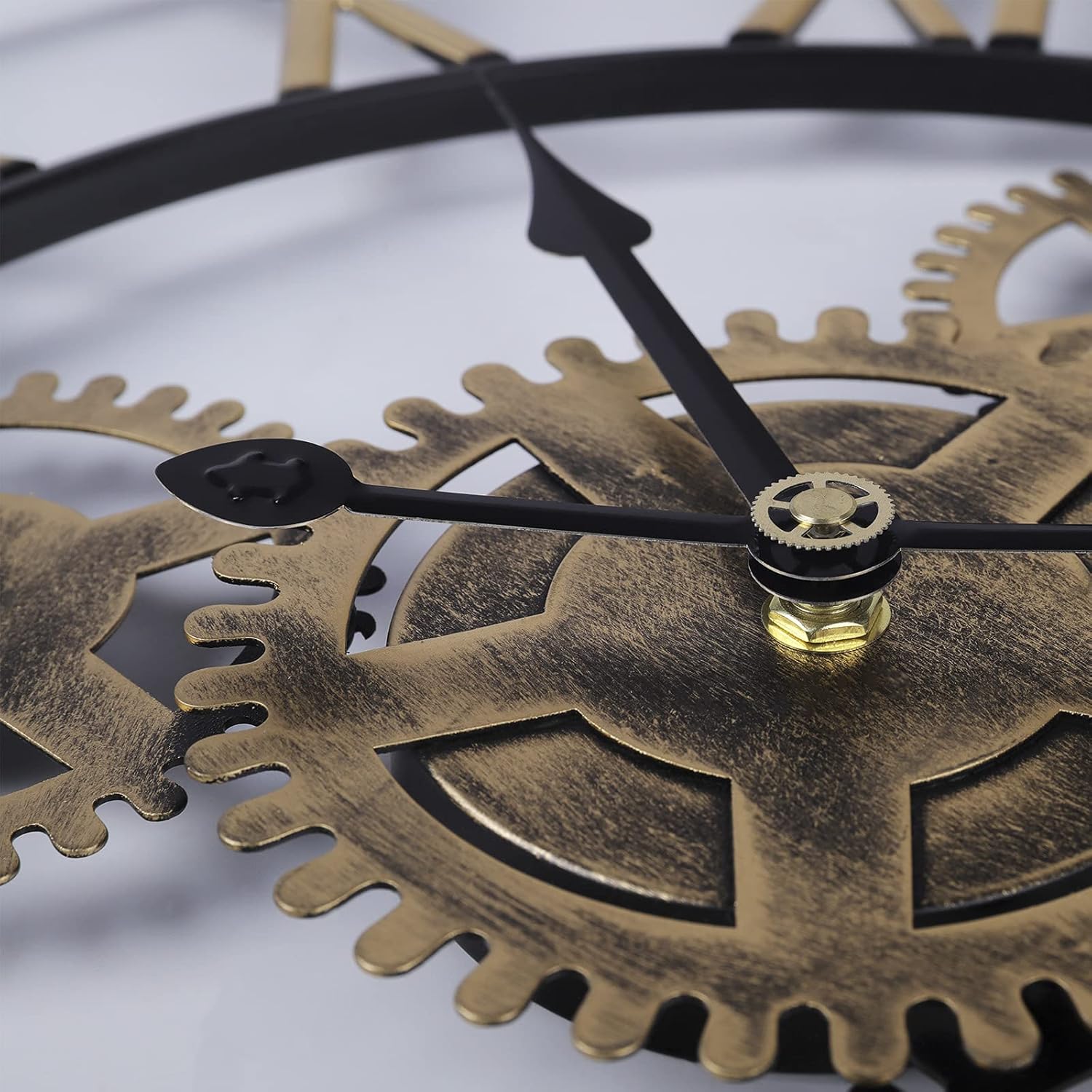 Or, horloge murale à engrenages industriels, pendentif mural à quartz de 50 cm, chiffres romains, silencieux, adapté au salon, bar et restaurant - 3