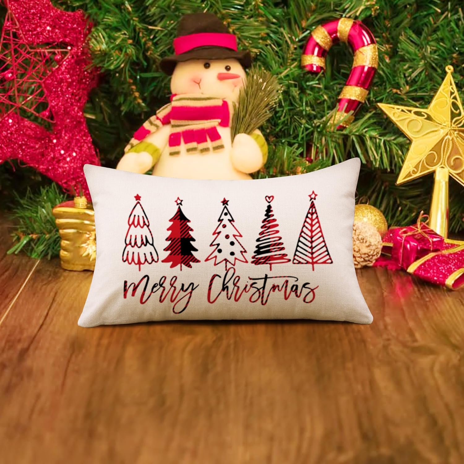 Housse de Coussin Noël 30x50 cm, Lot de 2, Motif Père Noël et Wapiti, Coton et Lin, Décoration de Noël - 4