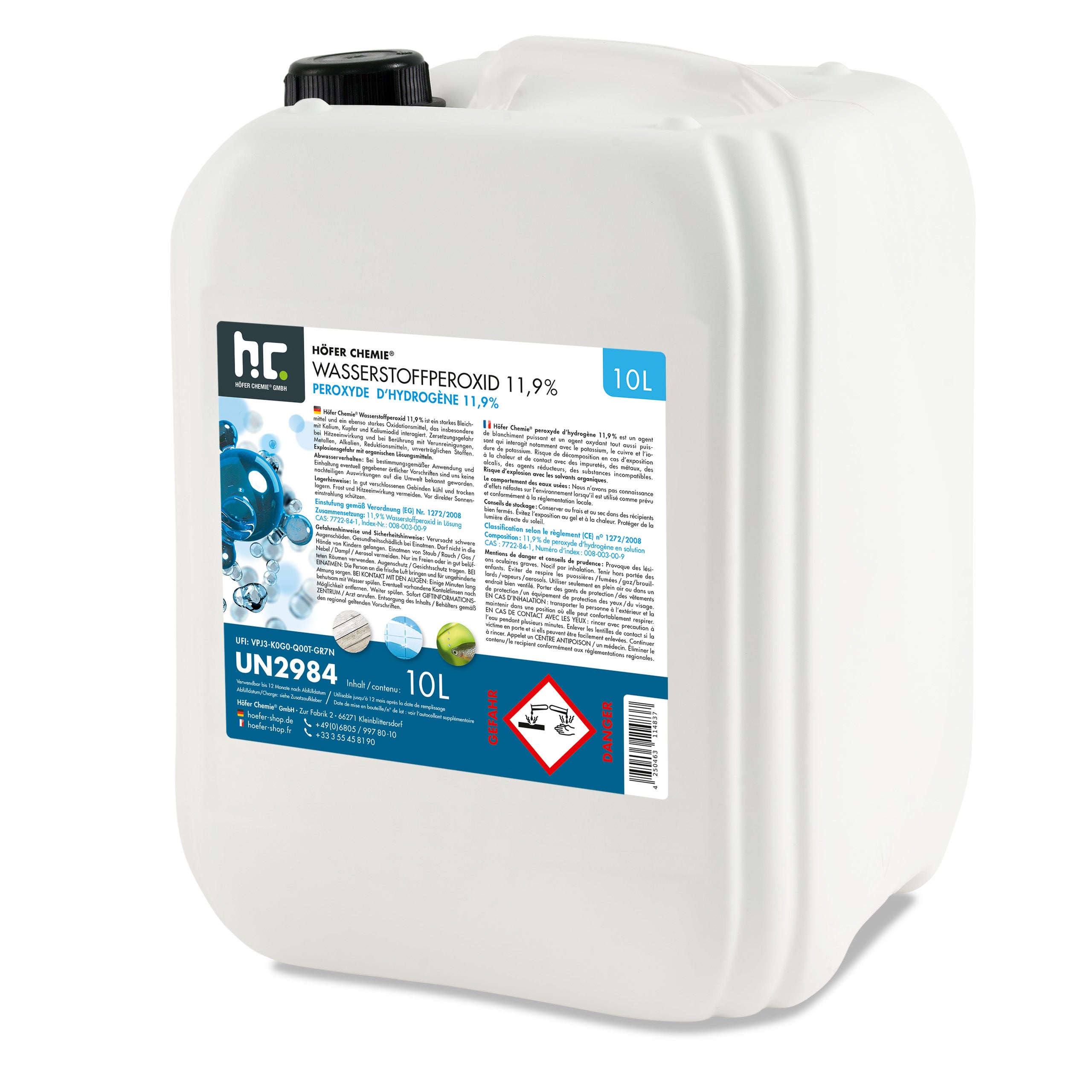 2 x Péroxyde d'hydrogène 11,9 % Höfer Chemie® en bidon de 10 L - 2