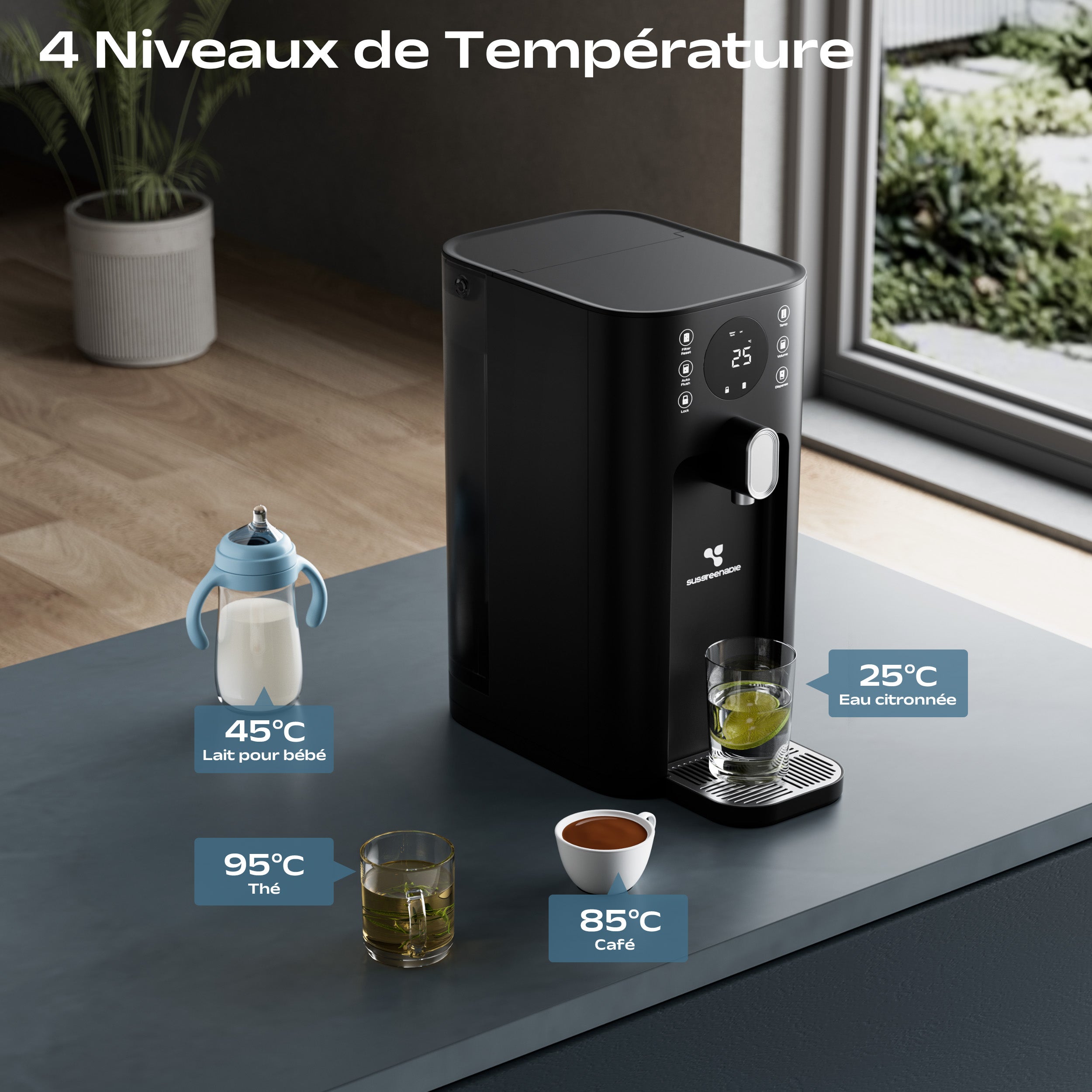 CIARRA x SUSGREENABLE Osmose inversa 5 em 1 sem instalação 5 etapas de filtração com UV Controlo TDS 4 níveis de temperatura SGIWDR03-B - 6
