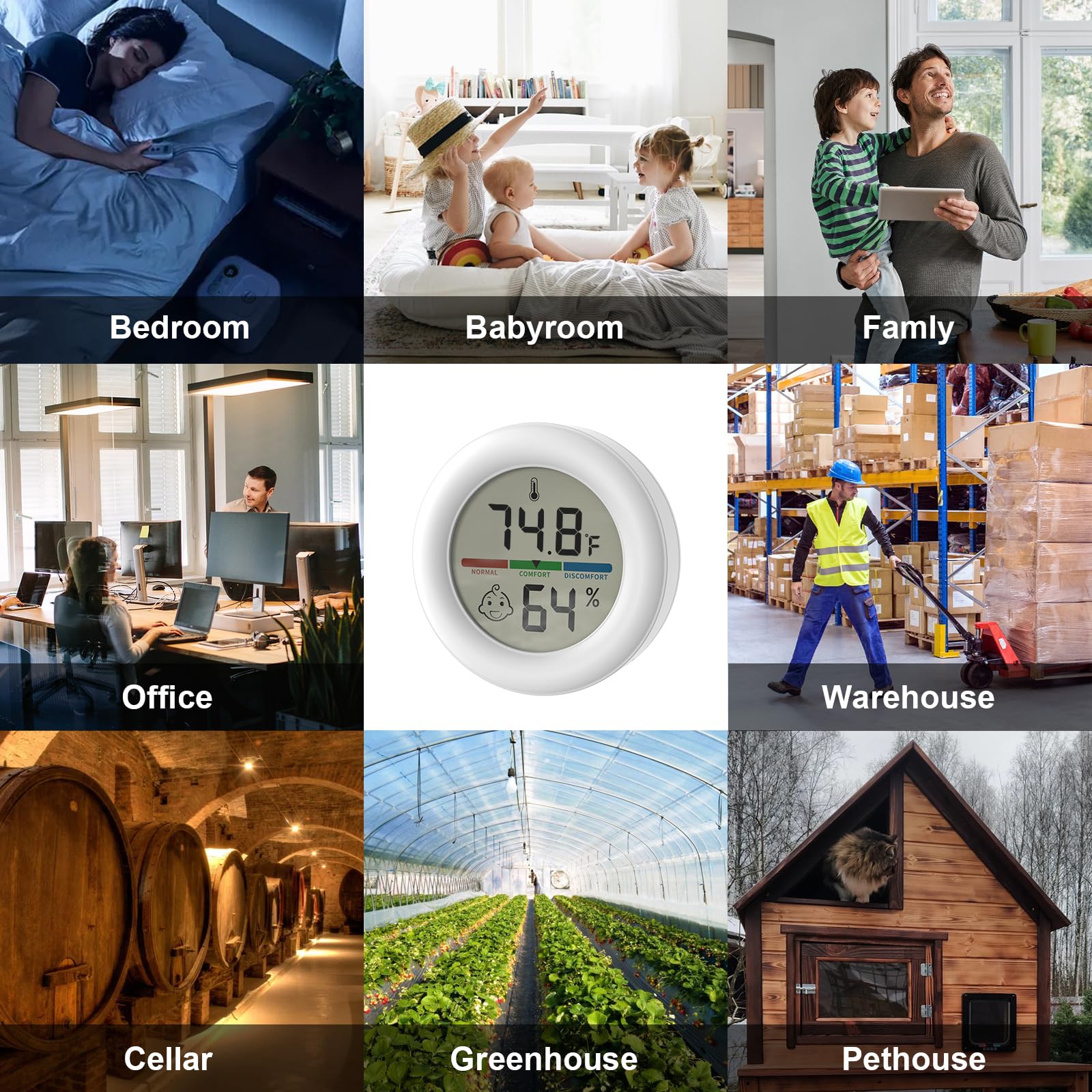 200pcs Thermomètre hygromètre numérique LCD électronique rond de haute précision, blanc - 3