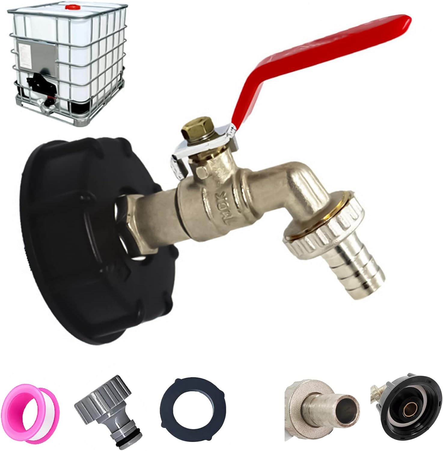Zawór do zbiornika 1000L S60X6 IBC, złączka do zaworu z przyłączem węża 1/2", adapter do zbiornika spustowego, zawór ogrodowy do adaptera zbiornika