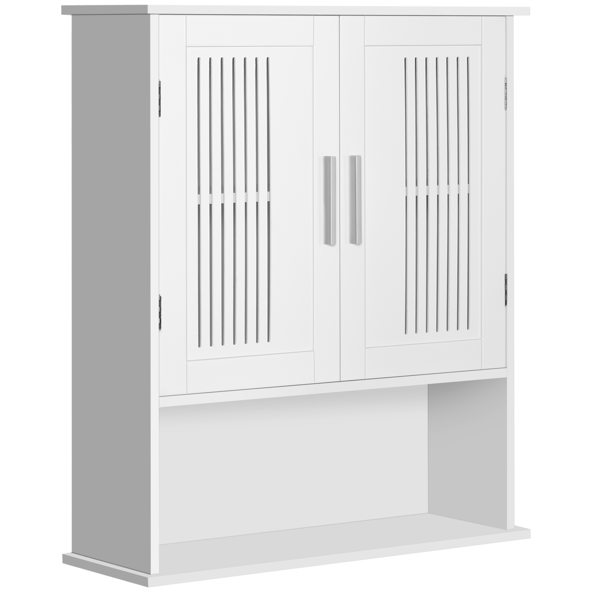 Multi-purpose wall-mounted bathroom cabinet with adjustable shelf, slat doors and compartment 60x20x70 cm white
