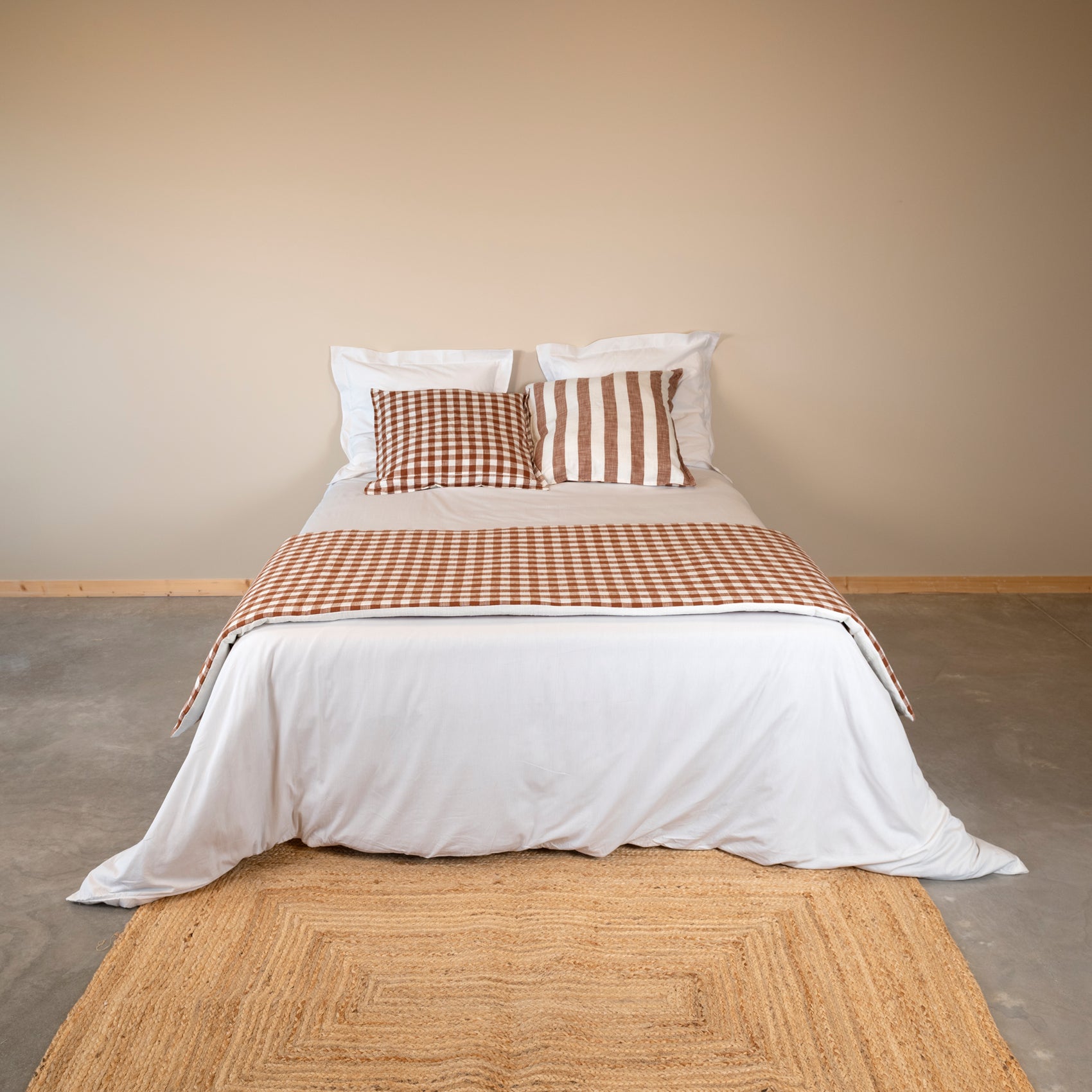 Édredon réversible coton flammé motifs rayures et vichy LOURMARIN - Terracotta - 70x200 cm - Coton - 2
