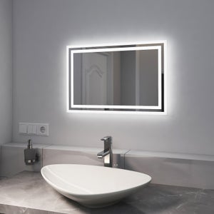 EMKE Miroir de salle de bain LED avec éclairage 60x40cm | Interrupteur à bouton, Anti-buée | Lumière Blanche Froide/Chaude