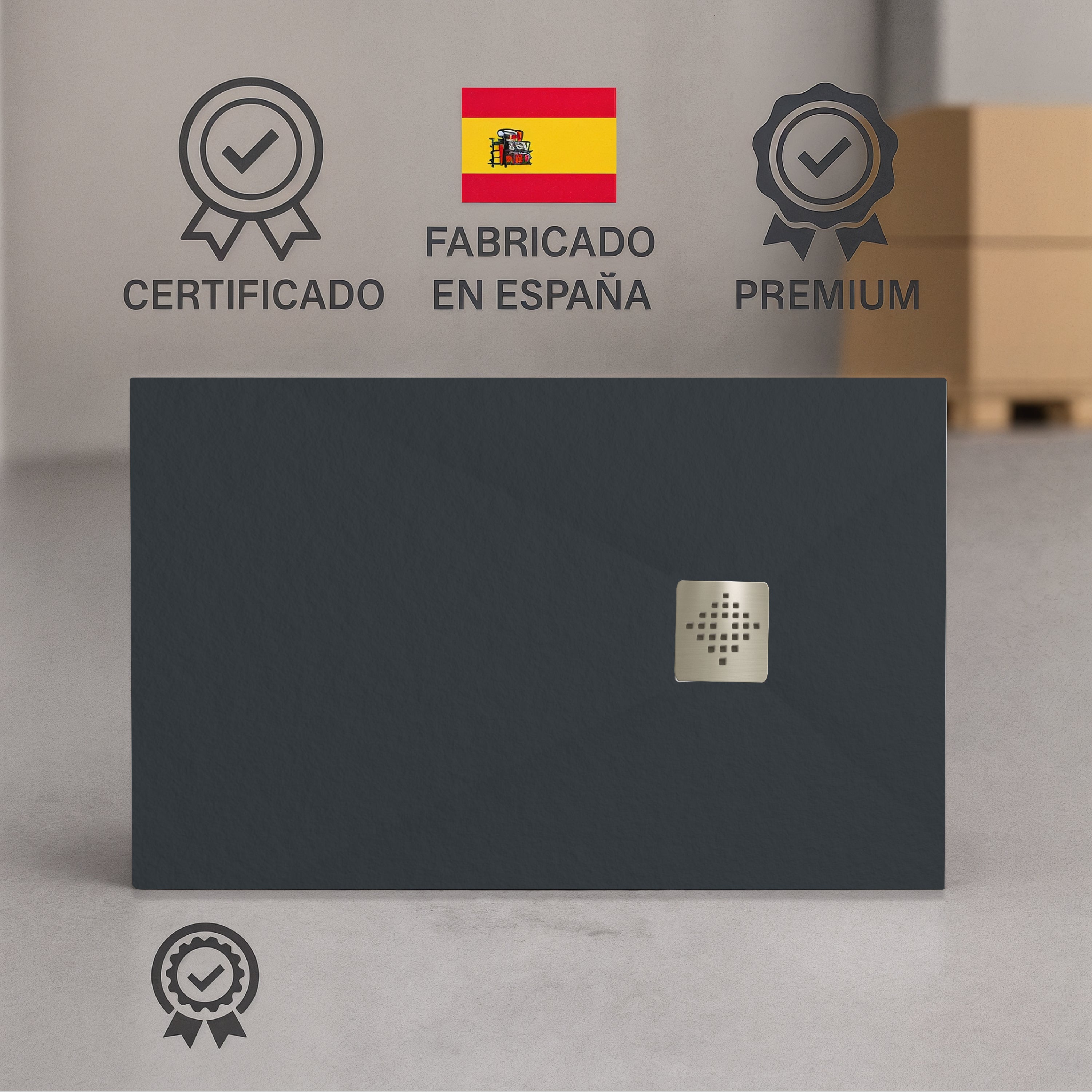 Plato de ducha 70x190 cm de resina Antideslizante C3 | Carga mineral, textura pizarra, antracita ral 7016 | Incluye válvula y rejilla - 4