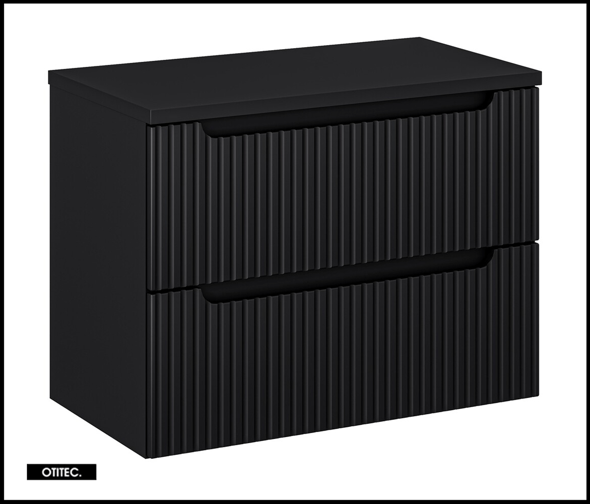Mueble bajo lavabo de 80 cm - con plan - negro - 2 cajones - volta black