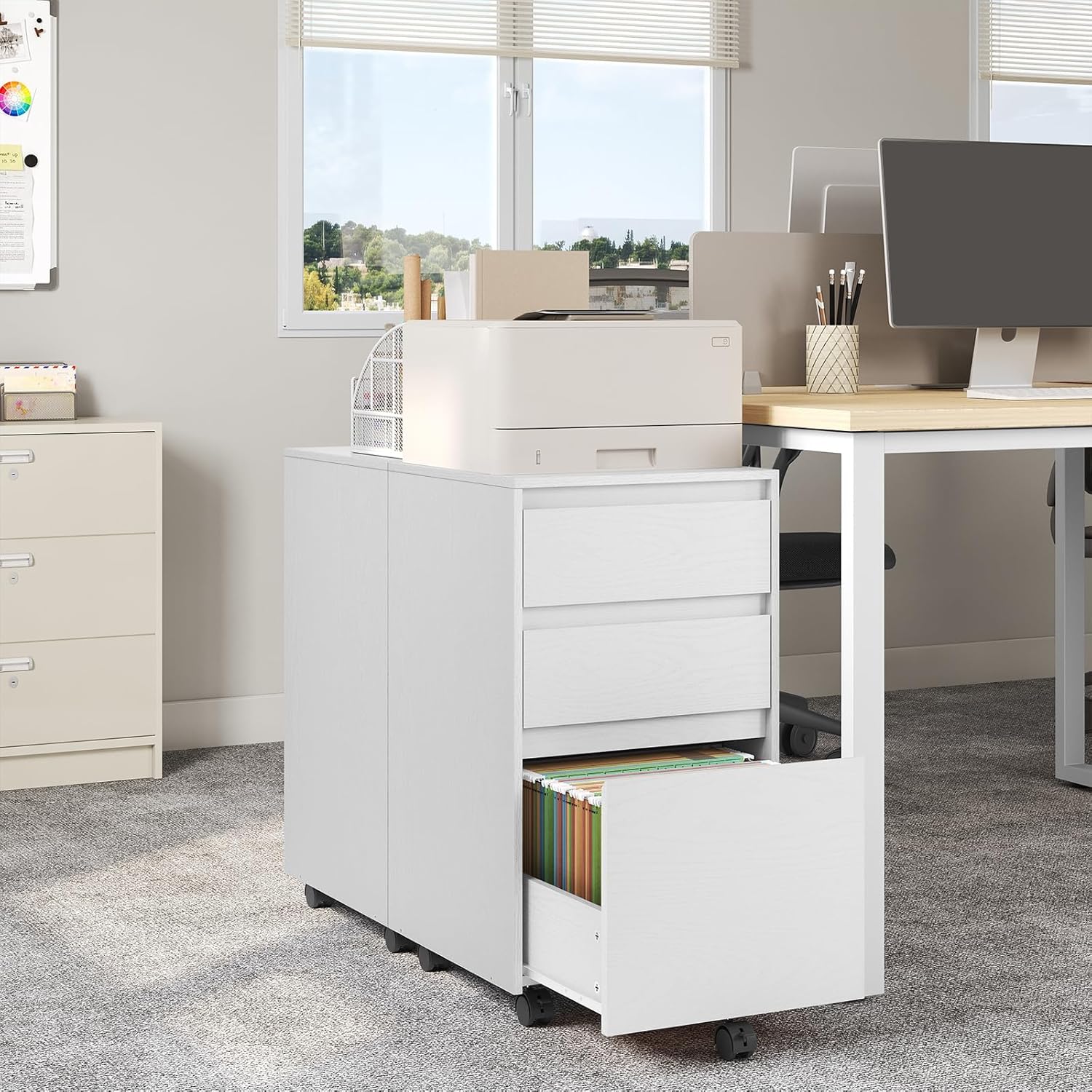 Caisson Bureau Mobile WOLTU, Meuble Rangement Bureau sur roulettes, avec 3 Tiroirs, Blanc, 40x40x70cm - 2