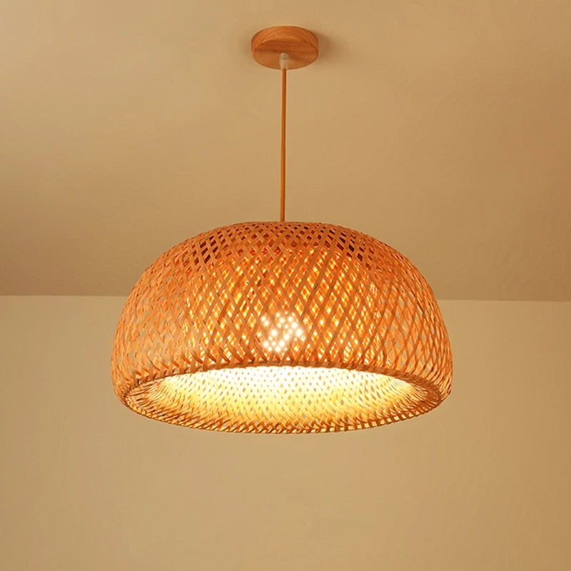 Ręcznie pleciona lampa wisząca z bambusa 30 cm w stylu chińskim, plafon sufitowy do salonu, sypialni, restauracji i dekoracji wnętrz (bez żarówki)