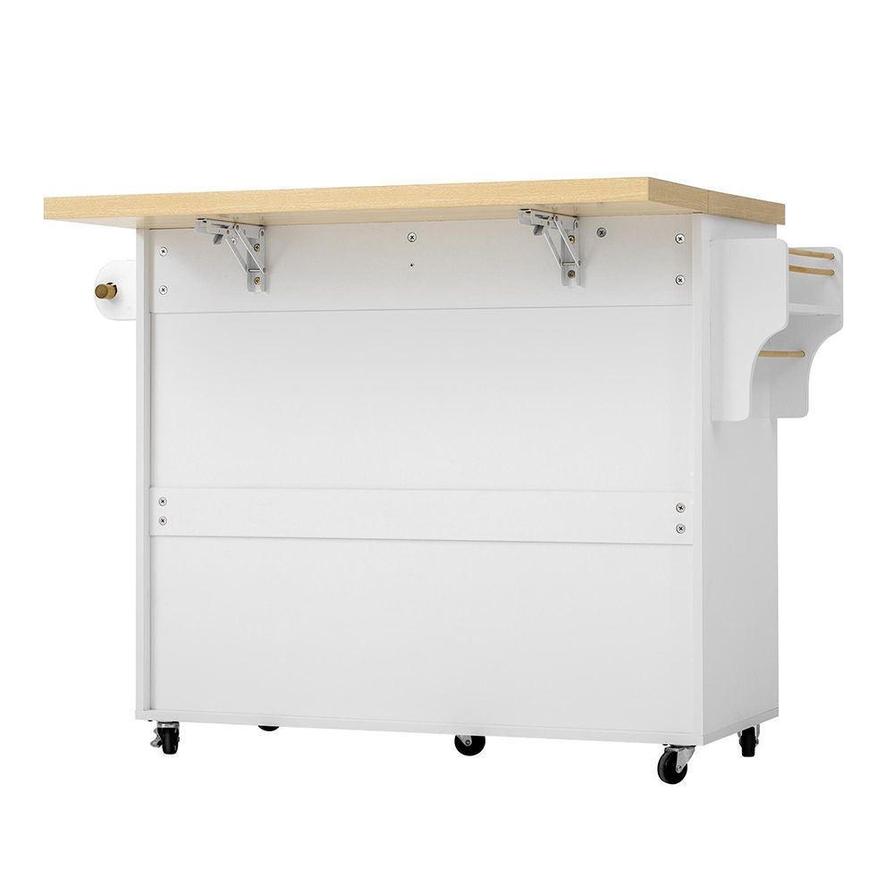 Îlot de cuisine mobile avec table à rallonge et roulettes, chariot avec porte-verres à vin et rangement, blanc - 6