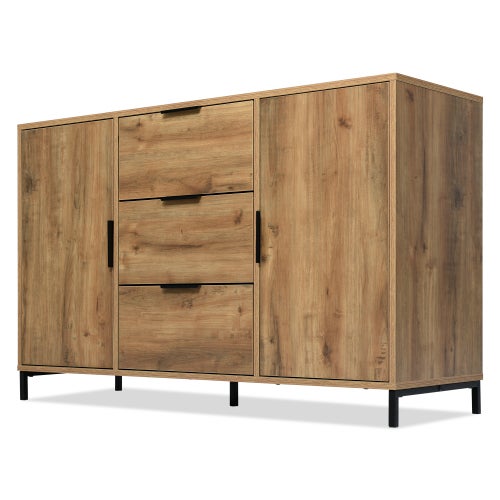 Cassettiera in rattan, per soggiorno e camera da letto, con manici in metallo, protezione antiribaltamento, 120 x 40 x 74 cm, rovere (6 cassetti