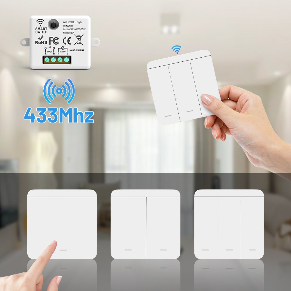 Interrupteur d'éclairage à télécommande 433,92 MHz, interrupteur de télécommande sans fil AC85-265 V, un interrupteur + un contrôleur - 5