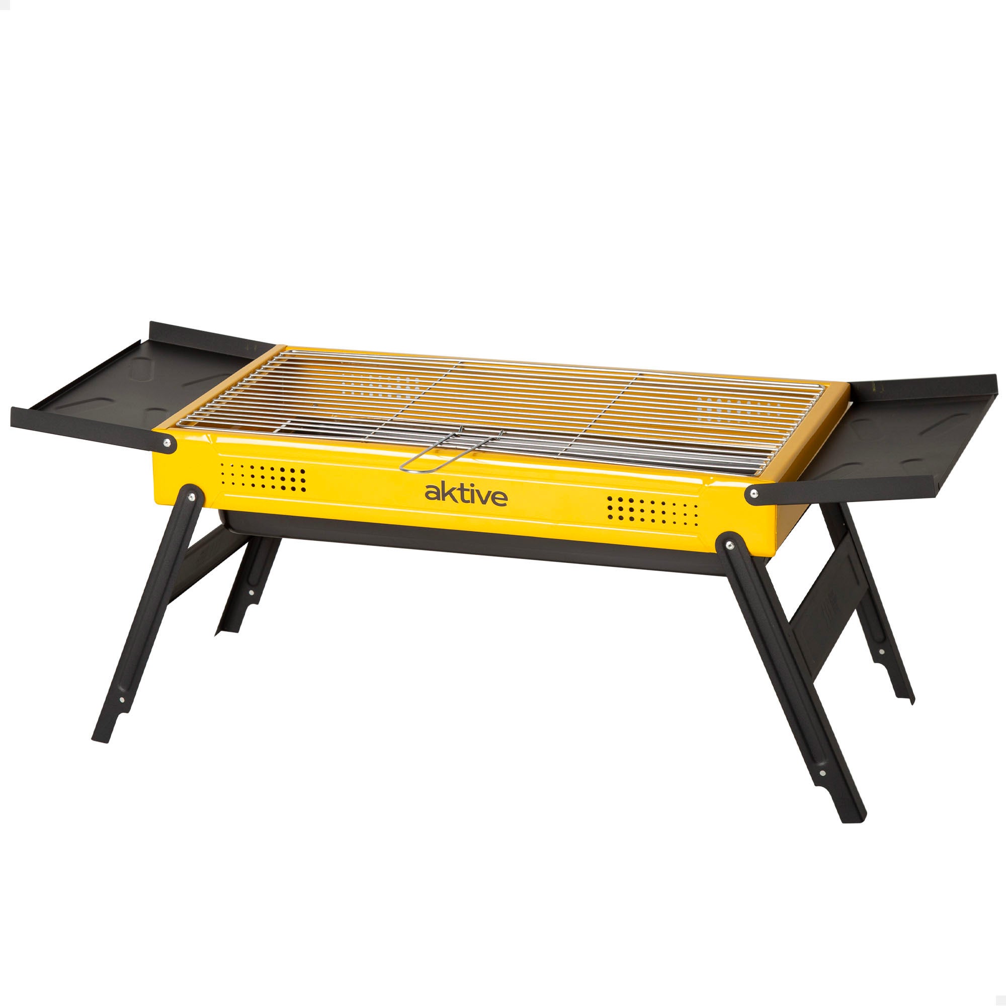 Aktive barbacoa carbón plegable acero 89x33x33 cm con bandejas laterales