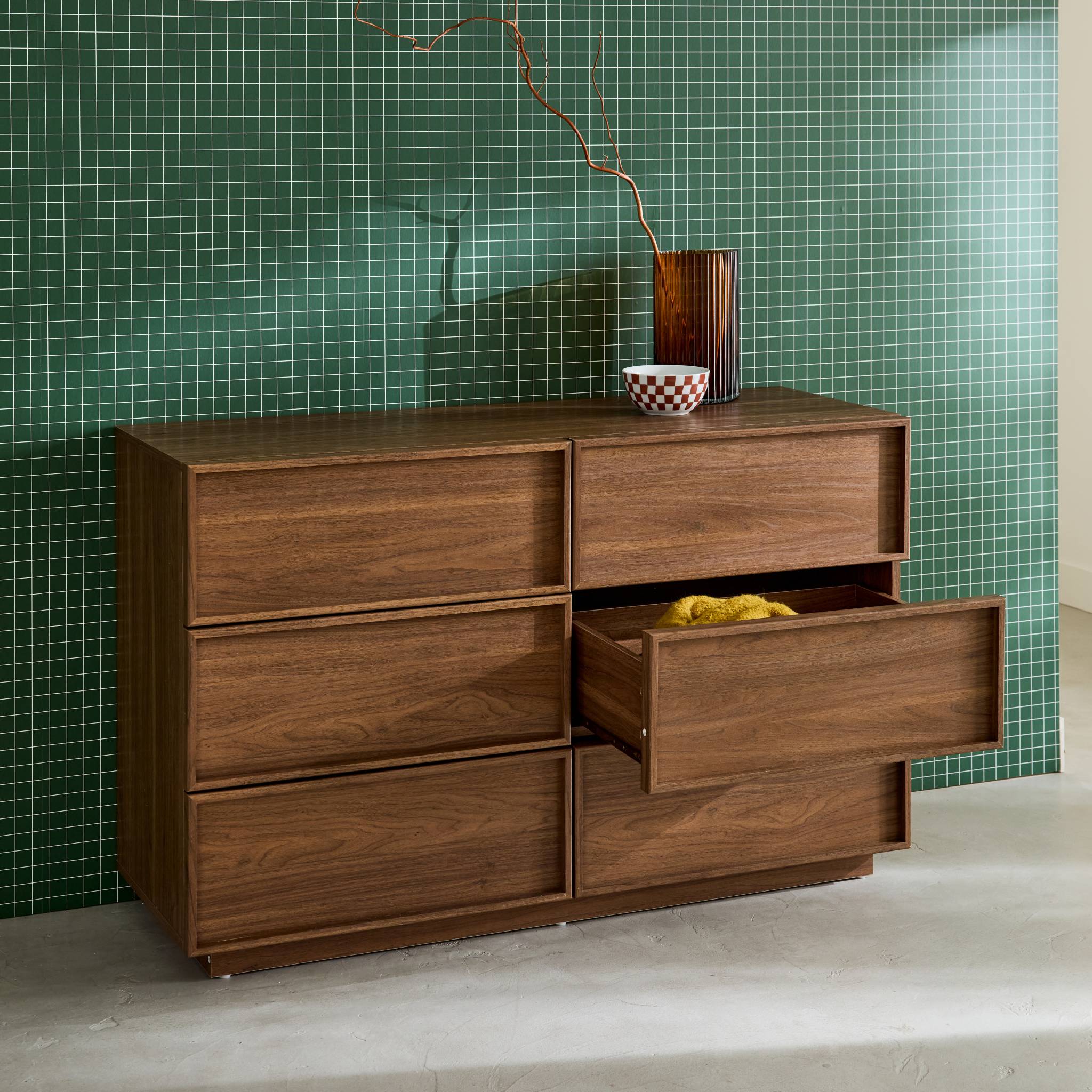 Commode de rangement effet bois 6 tiroirs noyer L 120 x P 43 x H 75cm - Kuba KUBA - 4