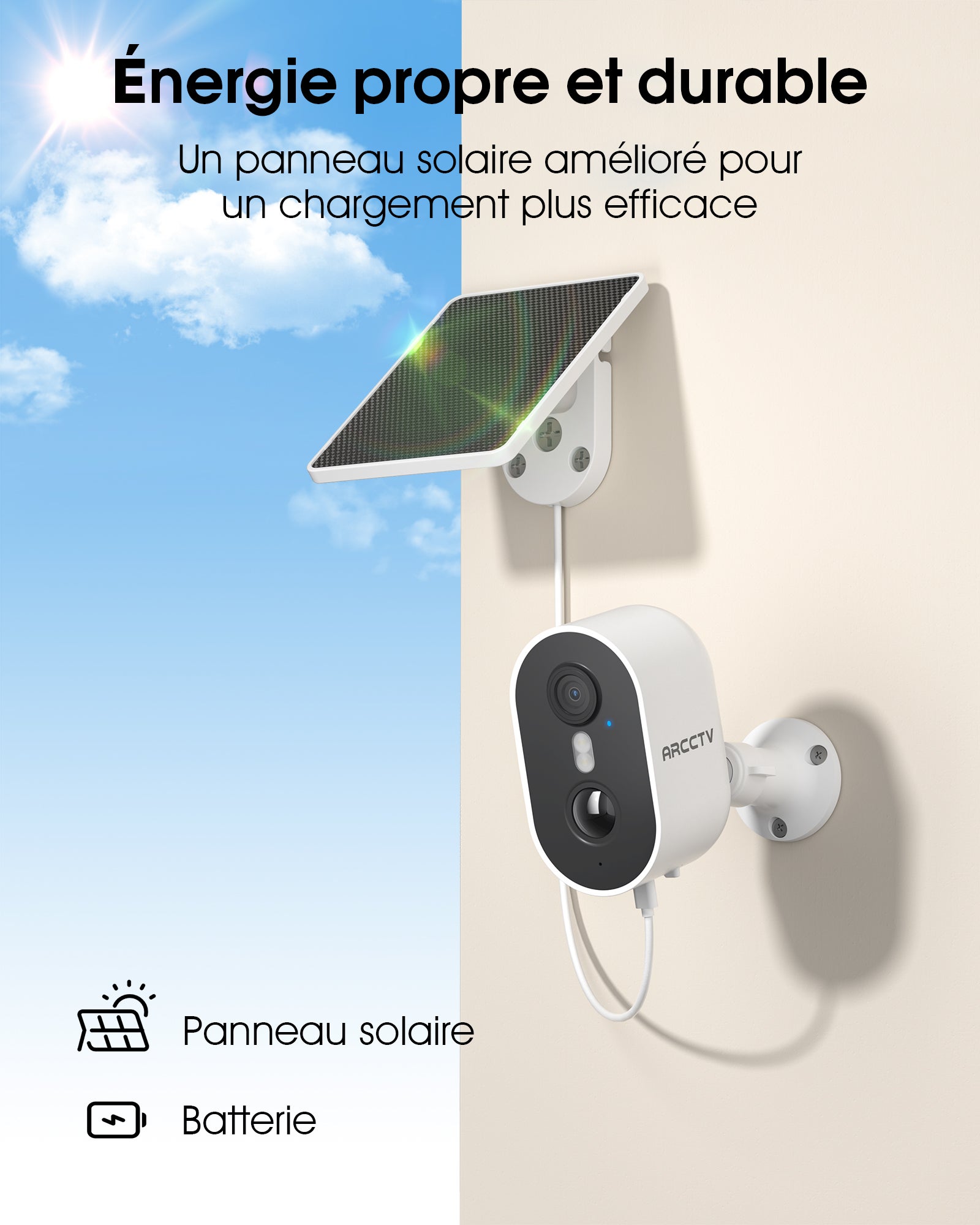 ( 2K Upgrade) Caméra de surveillance solaire d'extérieur sans fil WiFi ARCCTV 4 mégapixels, détection de mouvement PIR, vision nocturne couleur - 10