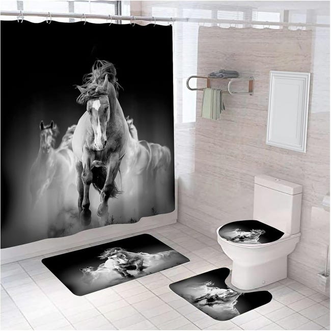 Ensembles De Rideaux De Douche Cheval 4 Pièces Ensemble De Salle De Bain Style 1 Rideau De Douche Impermeable Cheval Noir Animal Tapis De Contour 98814114 Ensembles De Rideaux De Douche Cheval 4 Pièces Ensemble De Salle De Bain Style 1 Rideau De Douche Impermeable Cheval Noir Animal Tapis De Contour 98814114