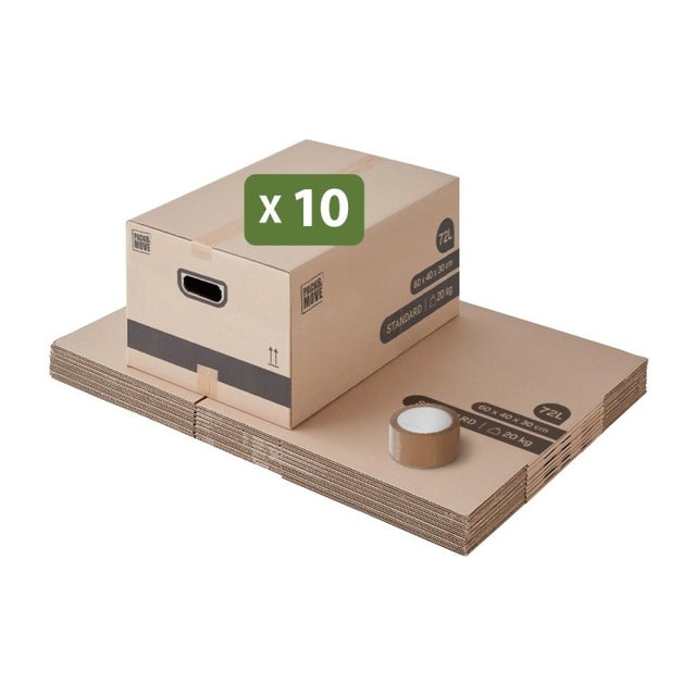 Pack and Move - Lot 10 Cartons Déménagement Livres Premium - 40 X 30 X 30 Cm - Extrême Résistance 30 KG - Poignées Renforcées - 1 Adhésif Offert - La Poste