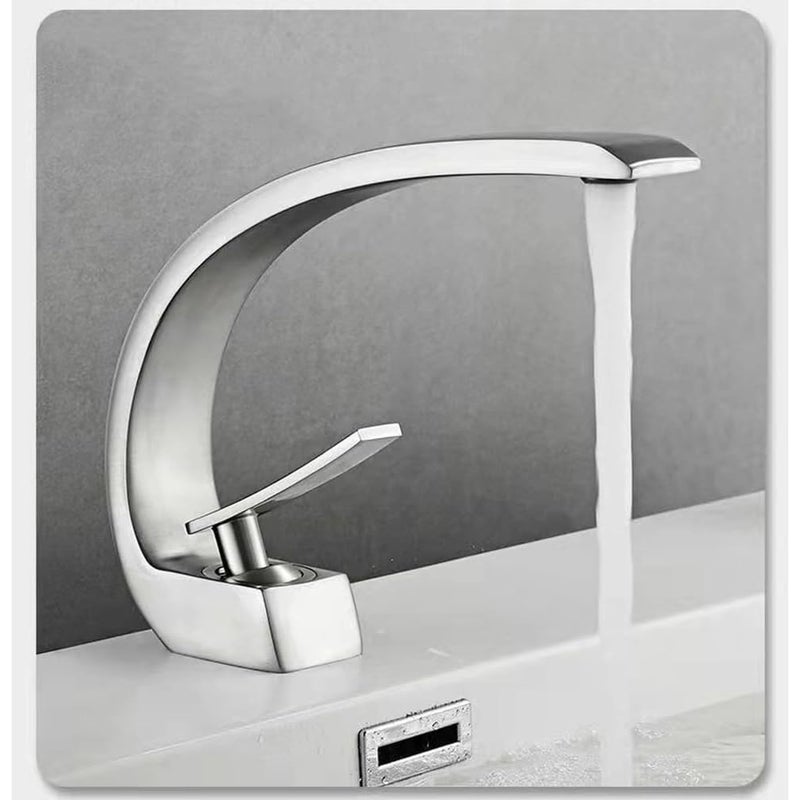 Kran łazienkowy 1/3 otwory, jedna łapa, design księżycowy, z deską + flexiblem, dla umywalki/kamper(srebrny)