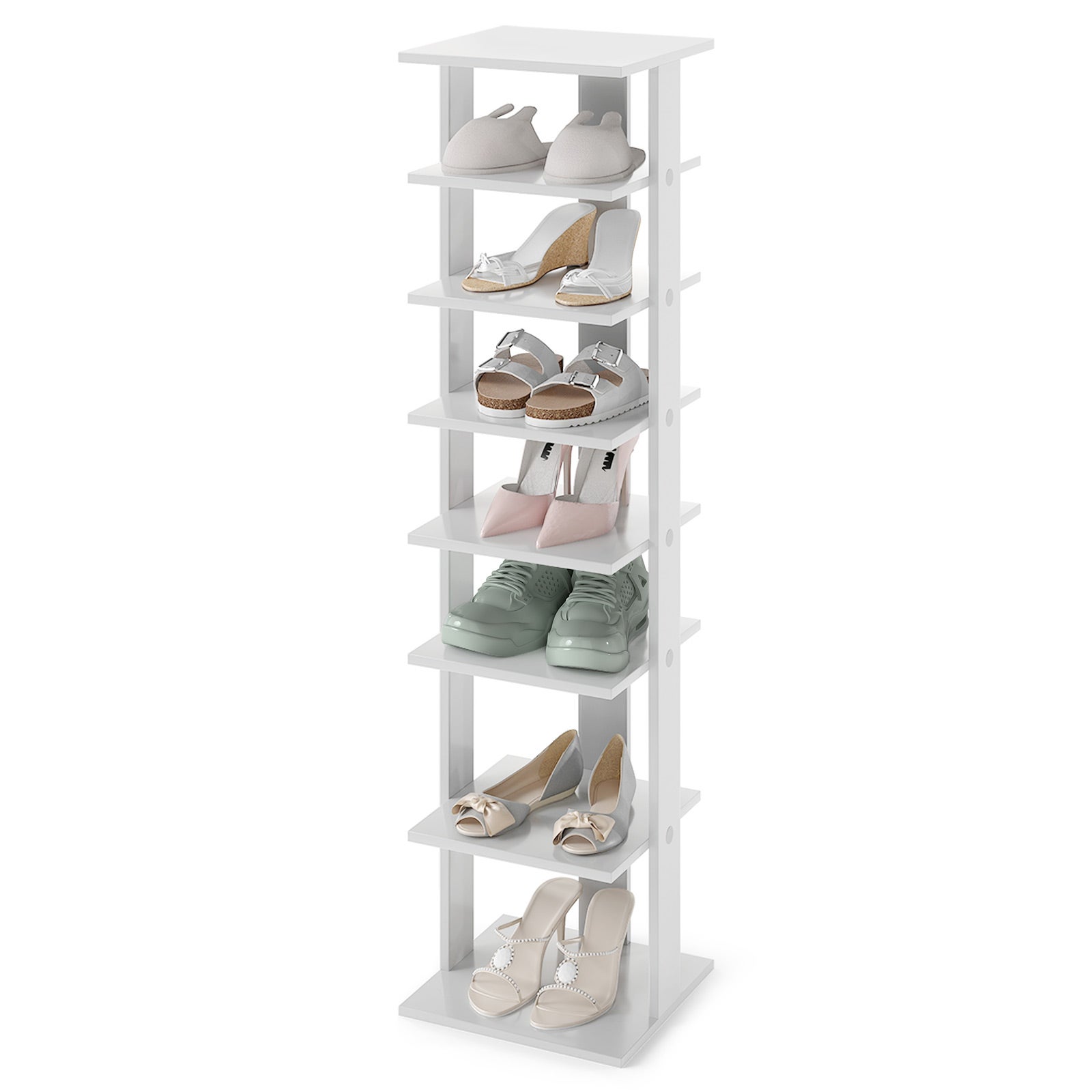 Raft pentru pantofi din lemn cu 7 niveluri, Portă pantofi 25,5 x 28,5 x 110 cm, Gri