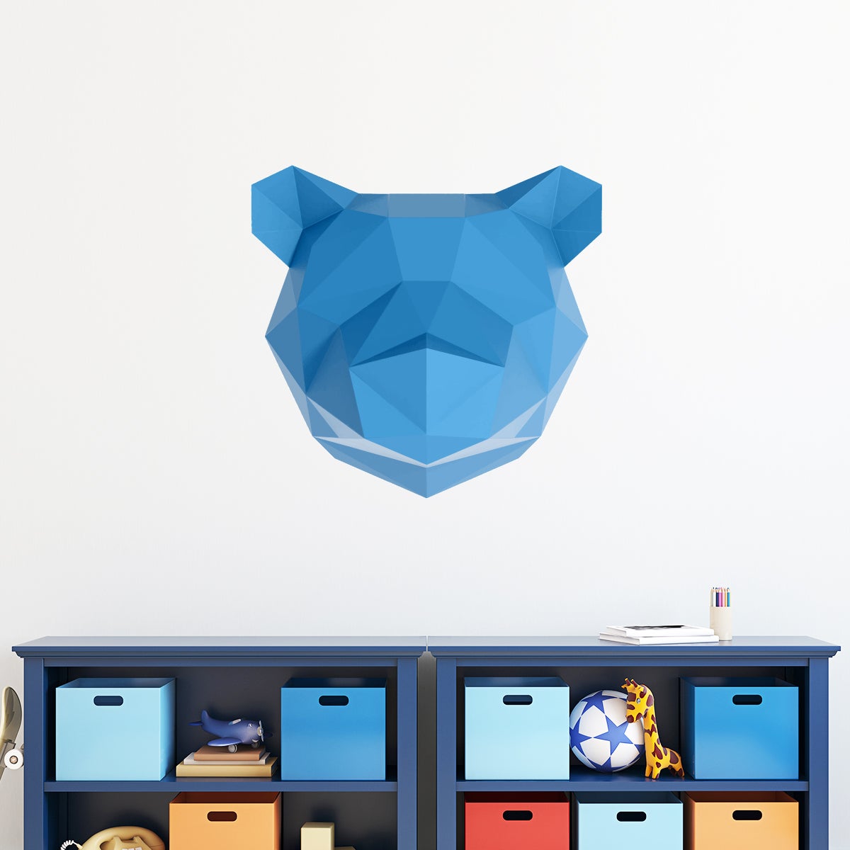 Adesivo 3D origami orso blu - Sticker adesivo - adesivi murali - 70x75cm - 3