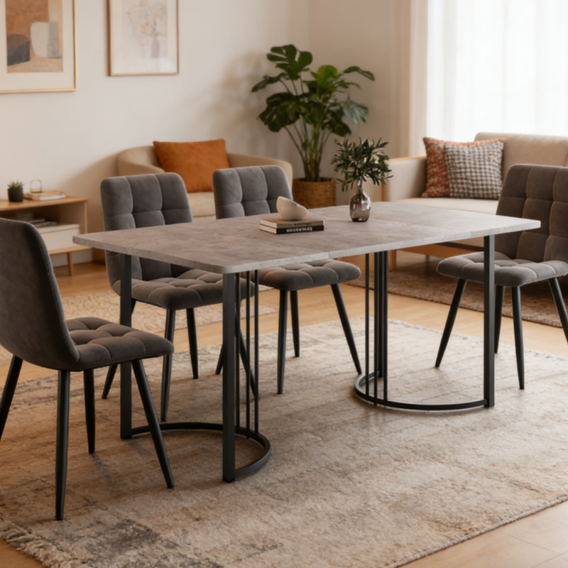 Ensemble de table à manger, plateau en MDF gris, chaises de salle à ...