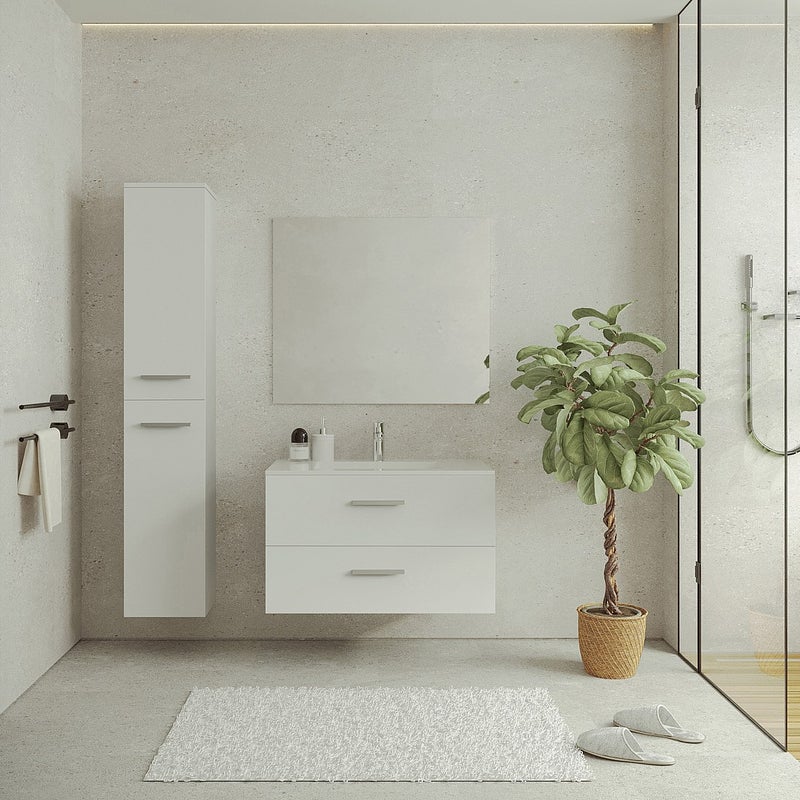 Szafka łazienkowa wisząca z umywalką i słupkiem - Biały - 80 cm - KAYLA