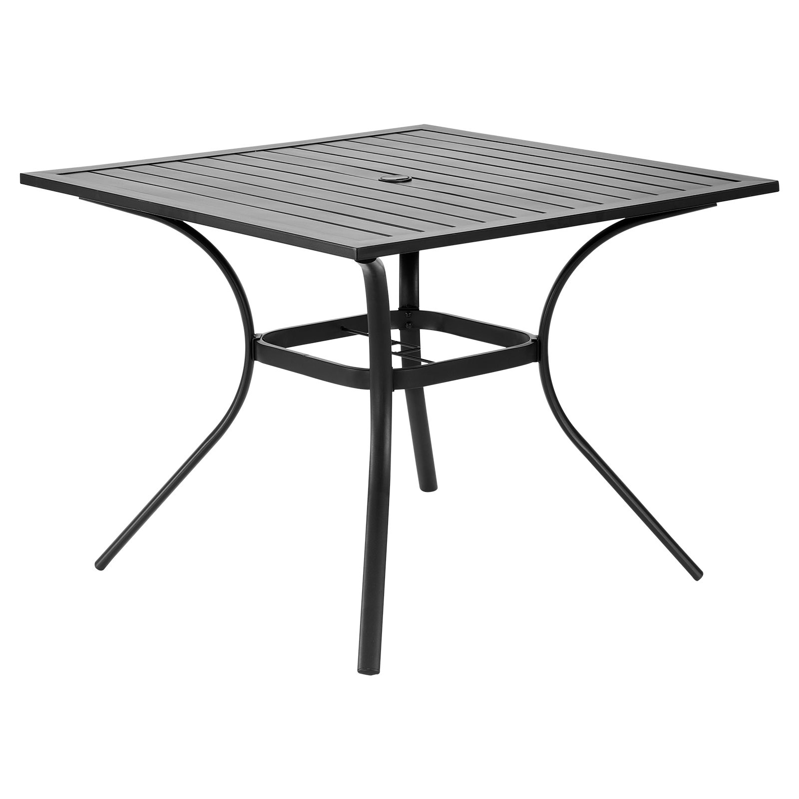 Table manger VEVOR patio extérieur 940 mm, en métal pour 4 personnes, avec trou pour parasol 38 mm, meuble toutes saisons pour jardin, véranda, noir - 9