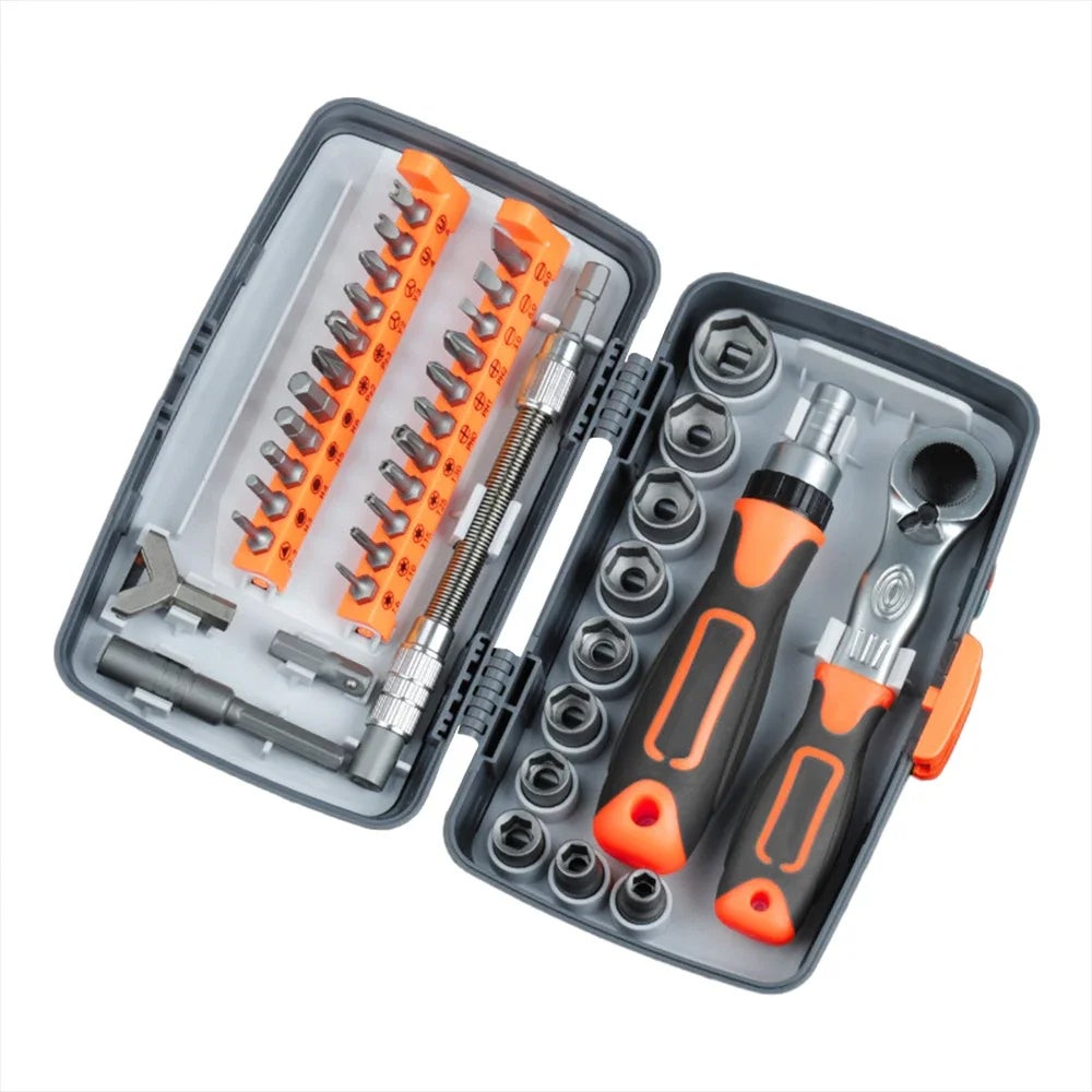 Kit Tournevis à Cliquet 34 En 1 Précision Magnétique - Poignée Amovible 58 Dents Embouts S2 Pour Meubles PC Vélo