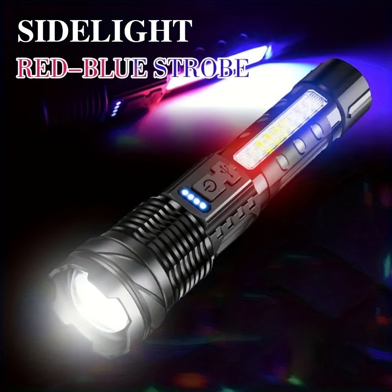 Torcia LED Ricaricabile COB Portatile Con Magnete - 240 Lumen, Per Campeggio, Officina, Lavoro, Nero, Compatta 18.5 Cm