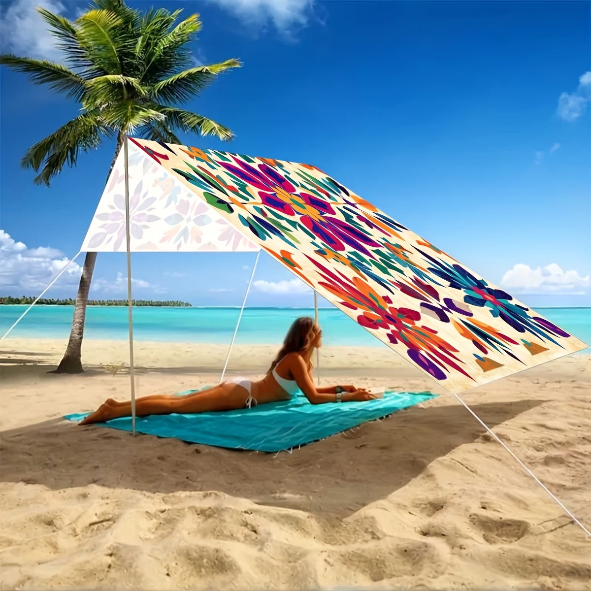 1PC Pare-soleil de camping et tapis de pique-nique — Couleurs vives, résistant aux UV — Idéal pour le jardin et les abords de piscine (240 x 185 cm) - 5
