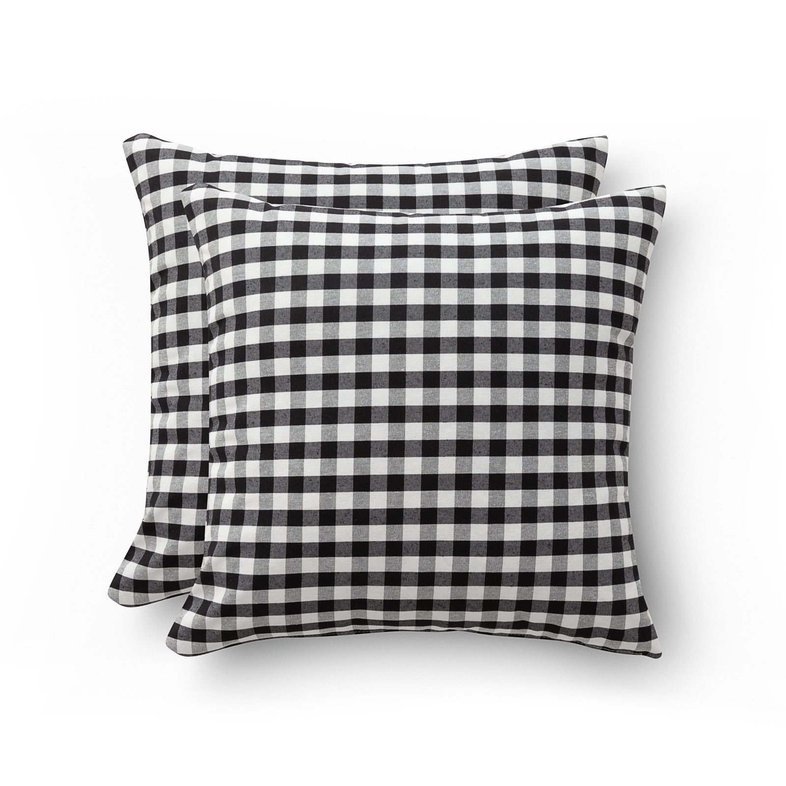 Pack 2 fundas cojín vichy a cuadros 45x45 - fundas cojín decorativas sofá con cremallera algodón transpirable y suave, color negro