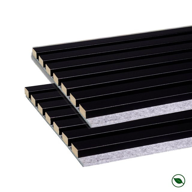 Lot de 2 Panneaux tasseaux bois MDF acoustique décor noir sur feutrine grise 2600x300x17mm PEFC 70%