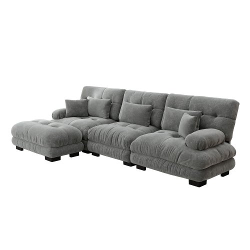 Canapé d'angle, canapé en U pour salon à 3 place avec pouf amovible, en tissu, gris - 6
