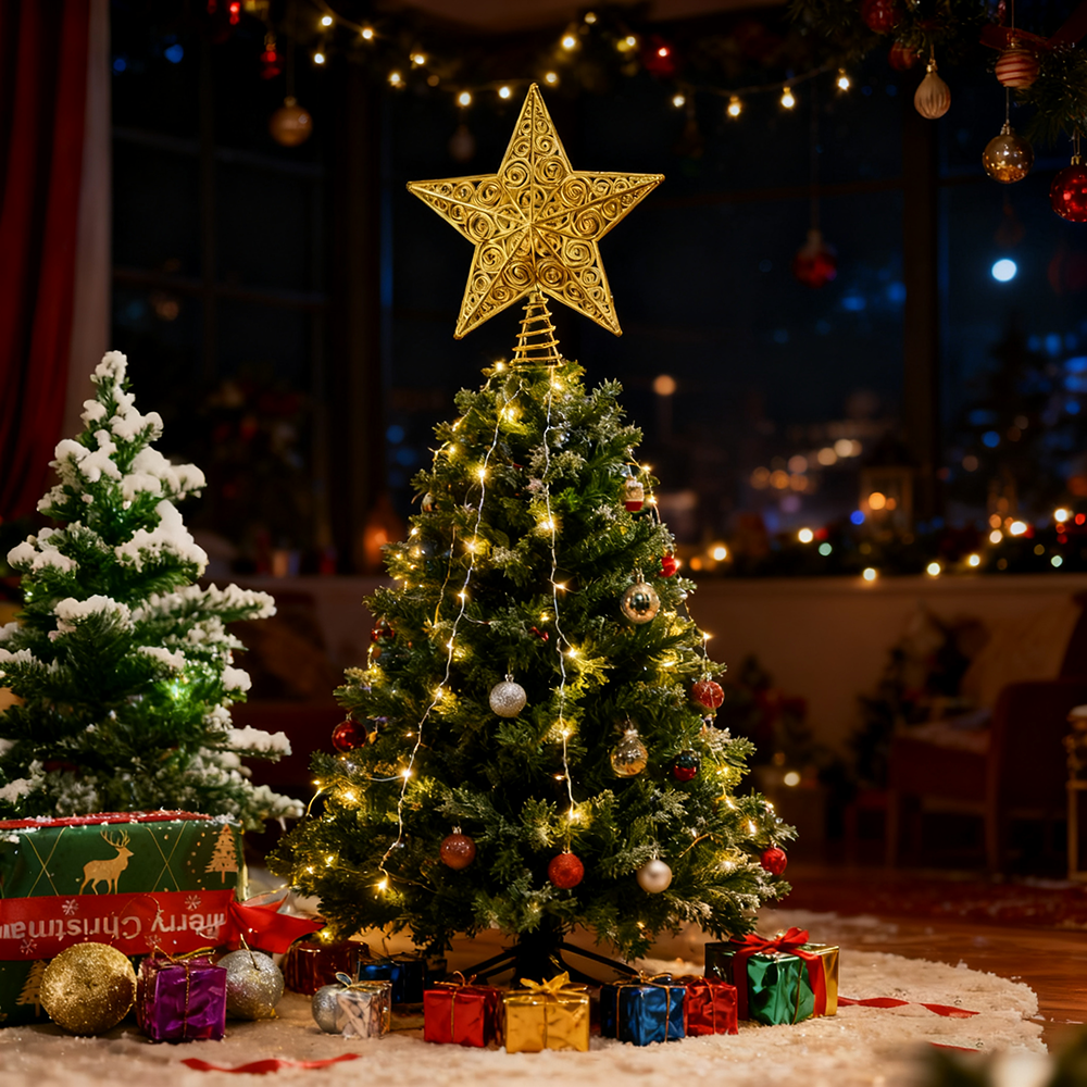 Estrela de árvore de Natal, decoração de Natal, tampo de árvore de Natal, decoração de estrela oca, 20 cm x 22 cm - 6