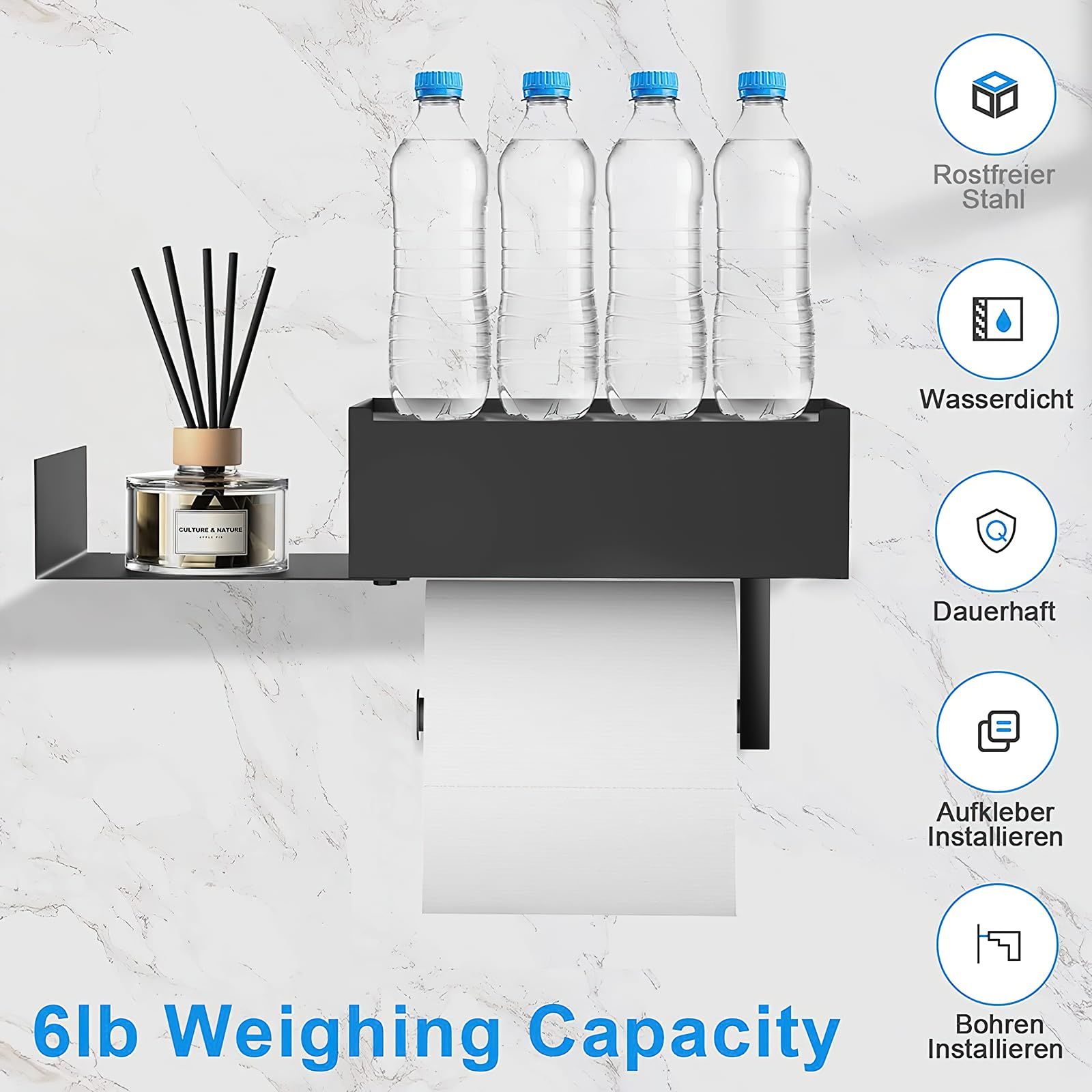 Porte-papier toilette aucun perçage requis, porte-papier toilette avec boîte et plateau de lingettes humides, porte-rouleau de papier toilette - 4