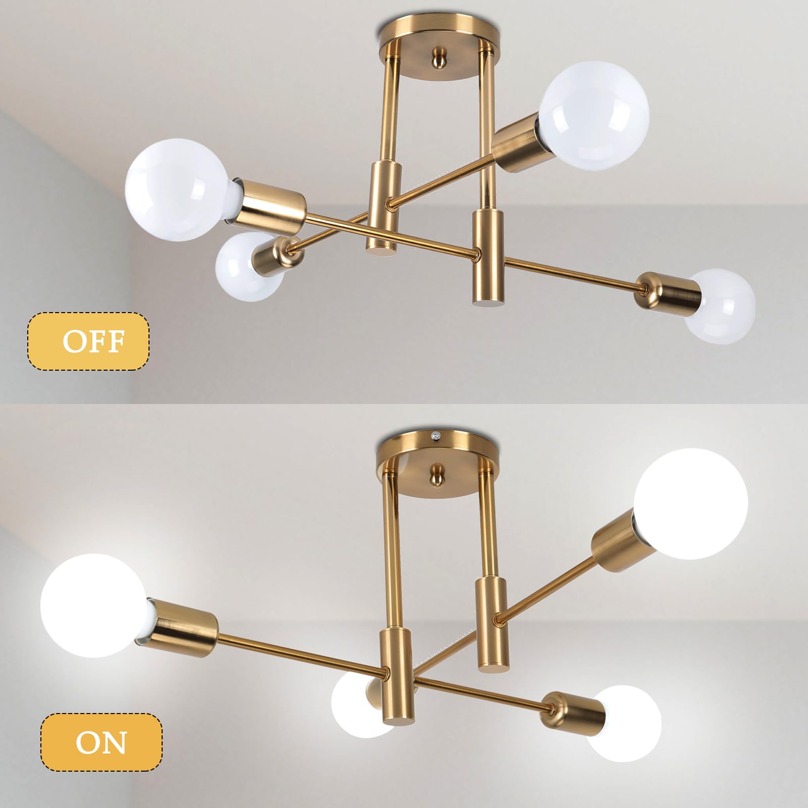 Lampadario Sputnik, lampada a sospensione nordica moderna di metà secolo, lampada da soffitto a 4 luci, rame (lampadina non inclusa) - 7
