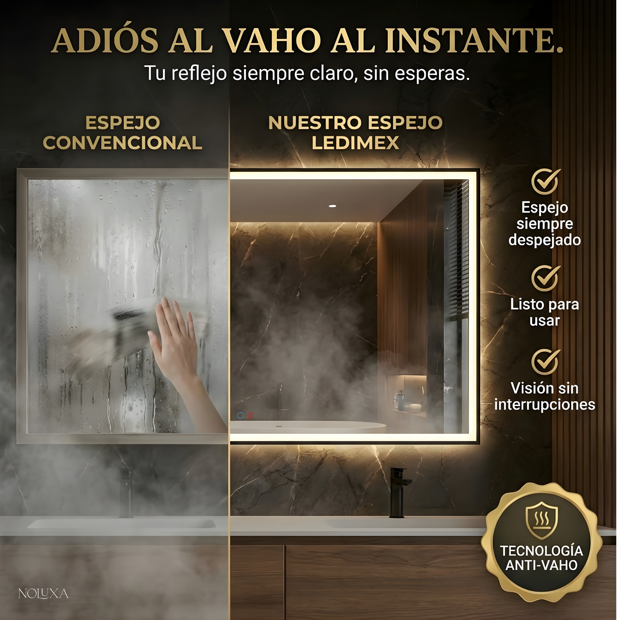 LEDIMEX - Miroir de salle de bain avec lumière | Grand miroir de salle de bain | Miroir anti-buée LED | Miroir mural carré 70x80cm - 3