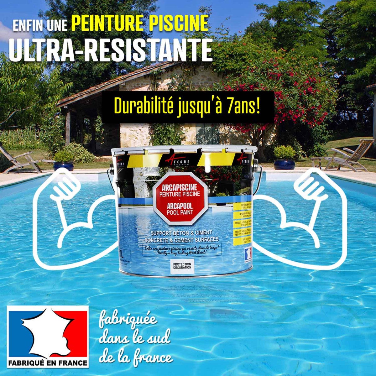 PEINTURE PISCINE BÉTON - 12 Couleurs - HAUTE RESISTANCE 7 ans - ARCAPISCINE Jaune Sable - RAL 1002 - 2.5 L - ARCANE INDUSTRIES - 7