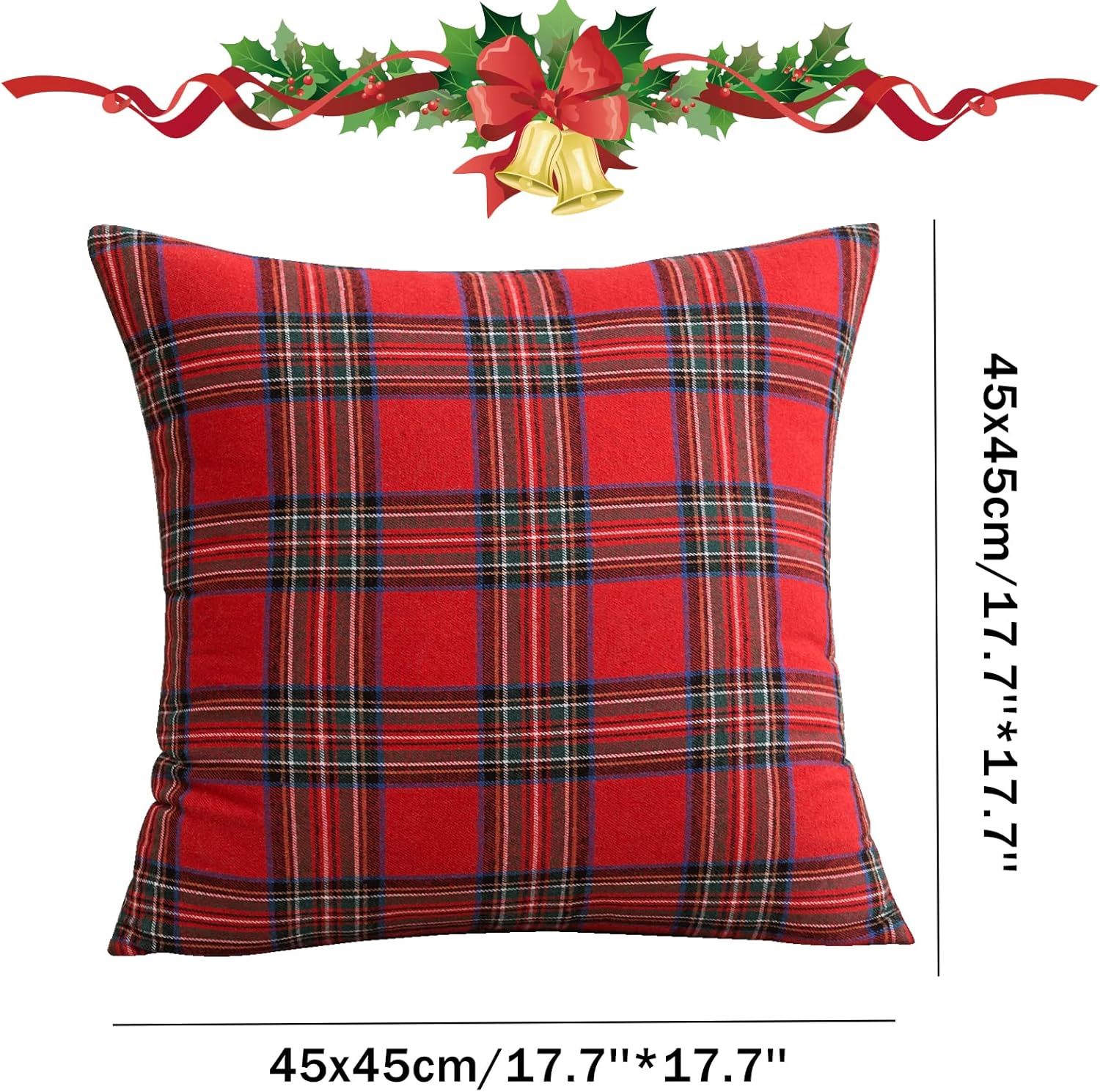 Lot de 4 housses de coussin décoratives à carreaux écossais de Noël, 45 x 45 cm, en polyester et coton, pour canapé, chambre, salon, voiture - 3