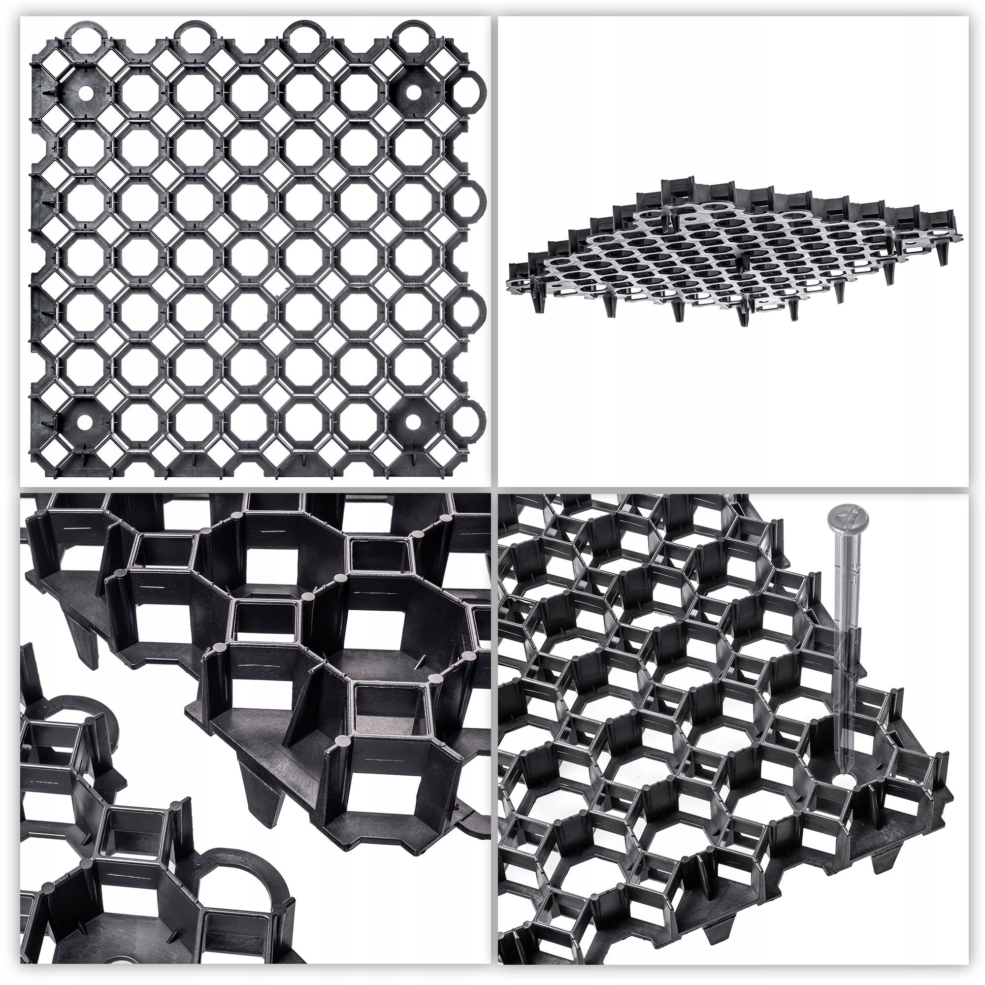 KADAX Baldosas estabilizadoras de plástico de 50 cm, estabilizadores de grava, losas de césped para jardines, rejillas de césped (negro, 20 unidades) - 4