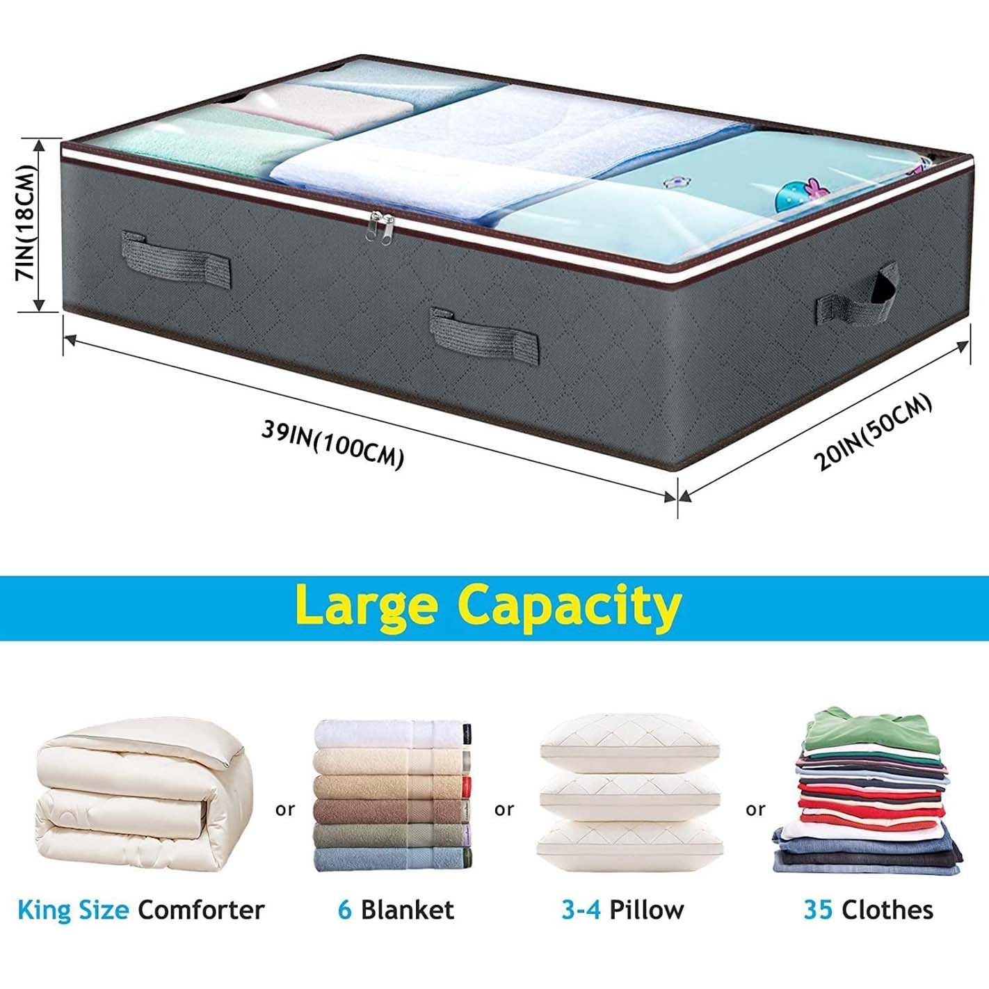 Lot de 4 conteneurs de rangement sous lit 90L, pliables, organiseur de placard, sacs pour couvertures, serviettes, linge, vêtements - 2