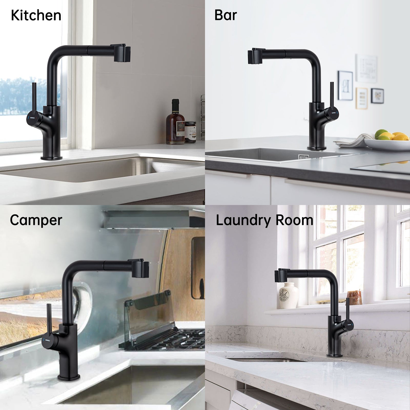 Auralum max Miscelatore da cucina flessibile con 2 tipi di getto, miscelatore da lavello flessibile con acqua calda e fredda, bianco - 9