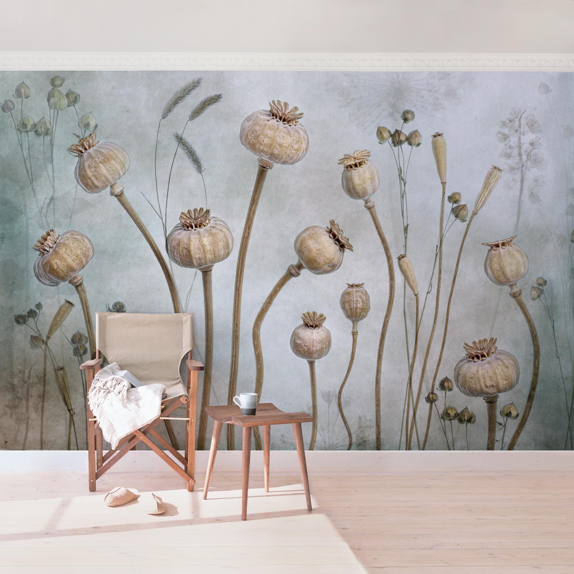 Papel pintado fotomural flores arte vintage rústico 249 - salón dormitorio cocina pasillo - tnt 384 x 255 cm premium